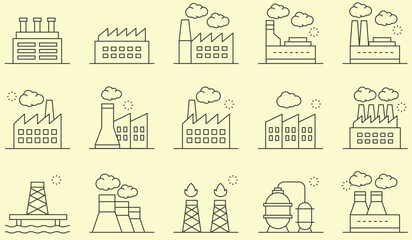 Fototapeta premium Outline icons related to Industrial buildings.. Linear icon collection. Editable stroke. Vector illustration