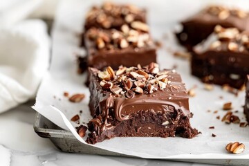 Chocolate Brownie With Pecans and Chocolate Shavings