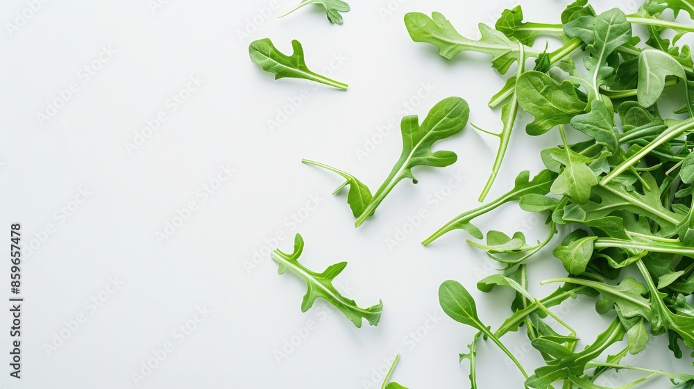 Poster Fresh arugula on white background for design or text placement