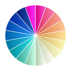 Obraz premium Pie chart with different segments in a circular diagram. wheel graph divided into parts and sections. Flat vector illustration isolated on white background.