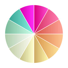 Pie chart with different segments in a circular diagram. wheel graph divided into parts and sections. Flat vector illustration isolated on white background.