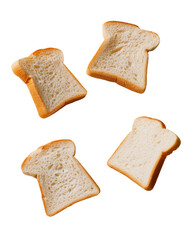 Four slices of white bread, isolated on a black background.  Perfect for a toasty breakfast or a simple snack, Cut-out PNG