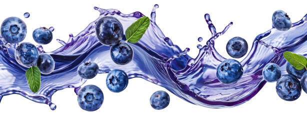 Blueberries splash in a vibrant purple wave, Cut-out PNG © Char_mon