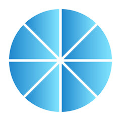 blue Pie chart with different segments in a circular diagram. wheel graph divided into parts and sections. Flat vector illustration isolated on white background.