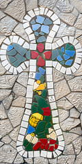 Obraz premium Padrão de Mosaico Colorido Representando Vários Símbolos Religiosos