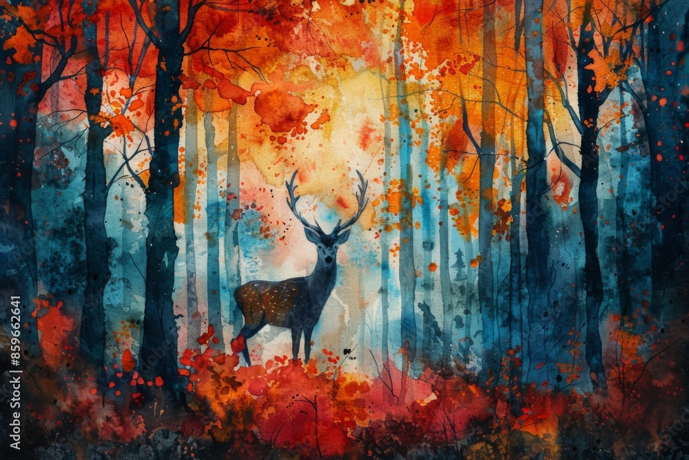 Canvas Prints Deer in Vibrant Autumn Forest