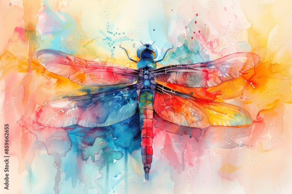 Sticker colorful abstract dragonfly