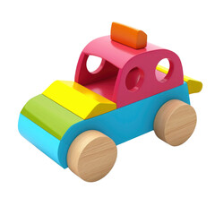 Fototapeta premium A vibrant, child-friendly wooden toy car with rounded edges and colorful panels.