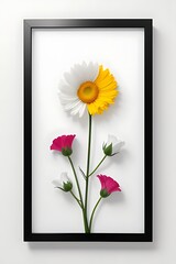  Modern abstract image featuring vibrant flowers framing top and bottom edges, with clean white central area for easy text or graphic overlay