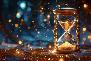 Golden Hourglass with Glittering Background