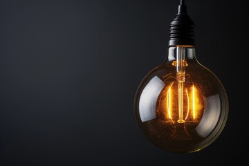 Vintage Filament Light Bulb Against Dark Background