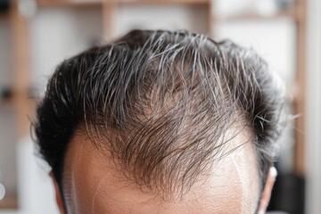 Obraz premium Close-Up of Thinning Hair on Man's Head