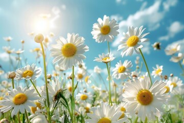 Sunny Spring Field of Daisies