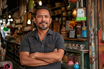 Fototapeta premium Market Vendor in Bustling Shop