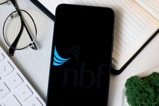 New York, USA - 1 June 2024: National Bank of Fujairah Logo on Phone Screen, NBF Company Icon