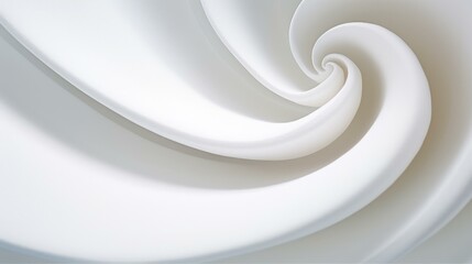 A detailed macro shot capturing the intricate spiral patterns and smooth curves of a white seashell, showcasing minimalistic elegance. Generative ai