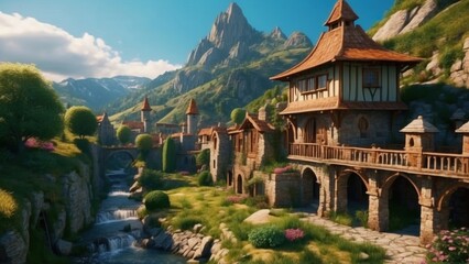 Obraz premium Illustration, Medieval castle summer