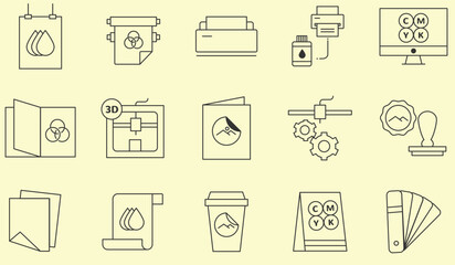 Fototapeta premium Thin line icons set of printing industry. Outline symbol collection.