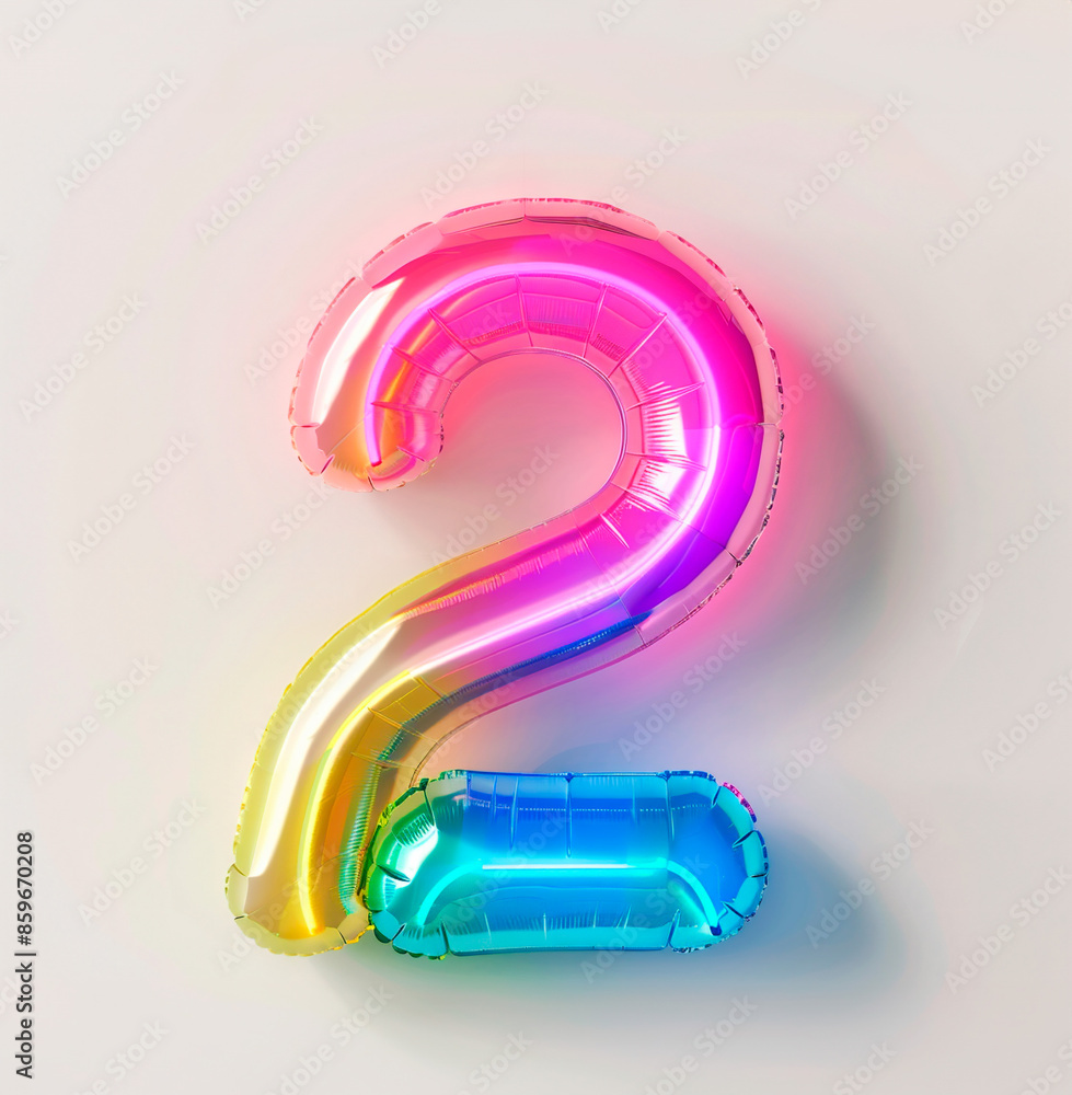 Fototapete ai generated photo with inflatable multicolored neon number 2. minimalistic balloon isolated on a wh