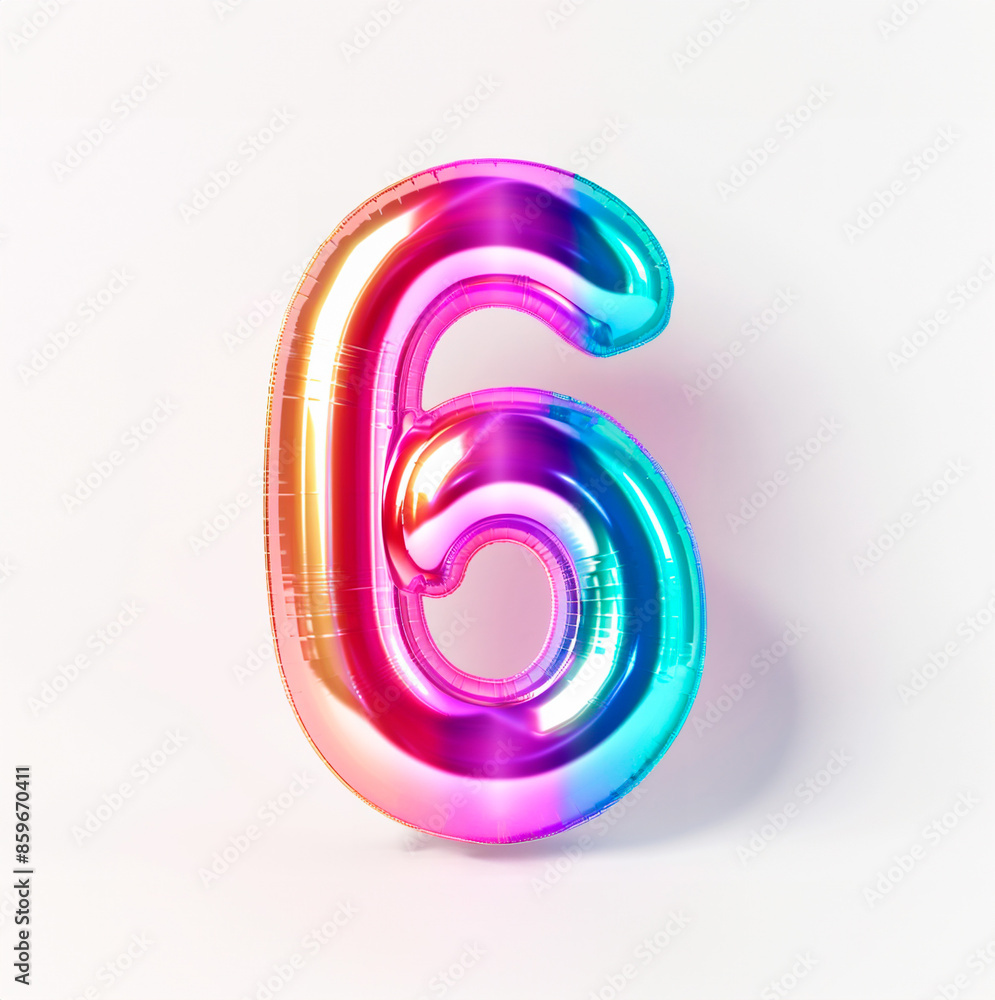Fototapete ai generated photo with inflatable multicolored neon number 6. minimalistic balloon isolated on a wh
