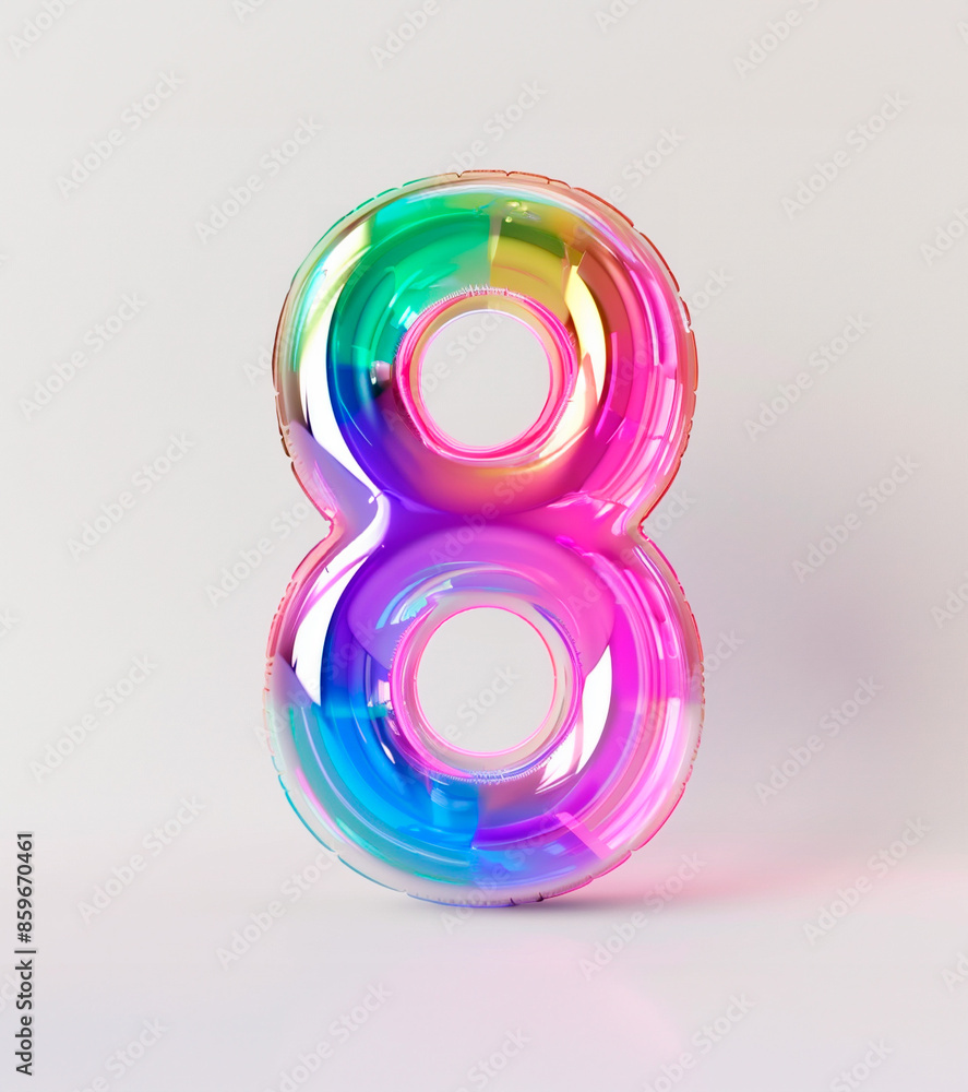 Fototapete ai generated photo with inflatable multicolored neon number 8. minimalistic balloon isolated on a wh