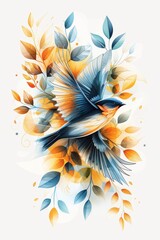 Obraz premium Blue Bird Flying Through Autumn Leaves in Watercolor Style