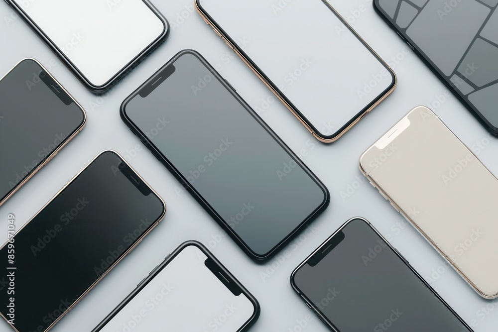 Leinwandbilder a collection of modern smartphones arranged at various angles on a clean white surface. this image i