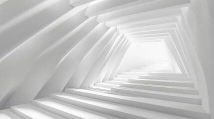 Fototapeta premium A white empty geometric room with white walls and white stairs