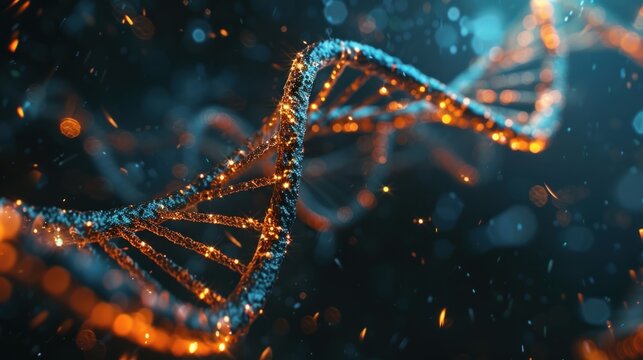 Abstract colorful DNA strand with a blue and red base pair toned