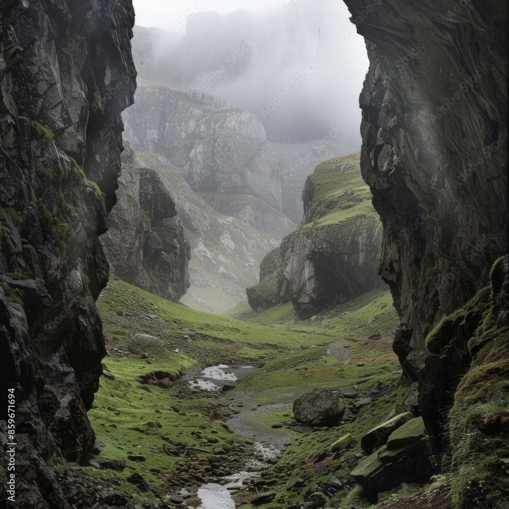 Wall mural A narrow valley with a river running through it