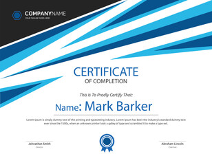 blue colour achievement certificate template. Vector illustration design. 
