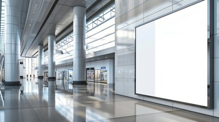 A large empty shopping mall with white sign board