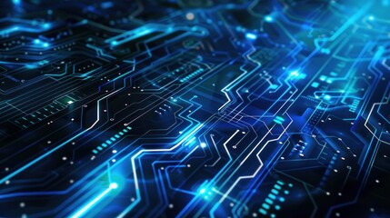 Abstract blue circuit board with many small lights on it background