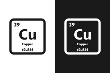 Copper, Cu, chemical periodic element icon. The chemical element of the periodic table. Sign with atomic number. Copper element