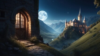 Naklejka premium Picture showing the magical beauty of enchanted autumn on a medieval castle