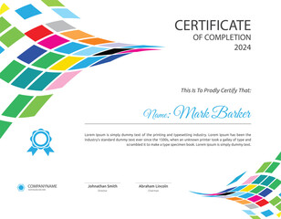 Multi colour achievement certificate template Vector illustration design. 