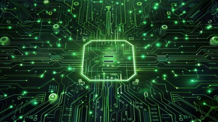 Abstract green circuit board with many small lights on it background