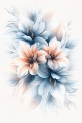Fototapeta premium Watercolor Painting of Blue and Peach Flowers