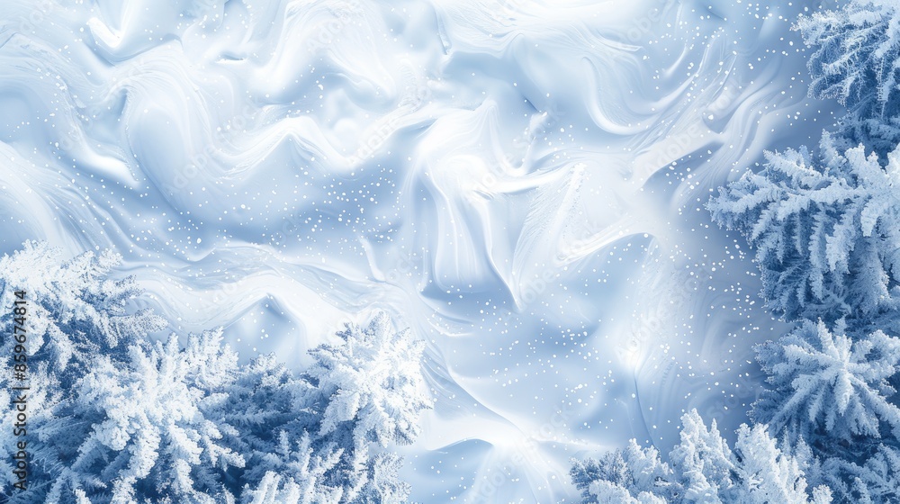Poster snowy winter landscape with textured snow and wind patterns top view with space for text