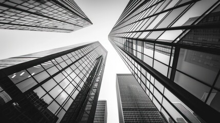 Fototapeta premium A black and white monochrome a city skyline with tall buildings