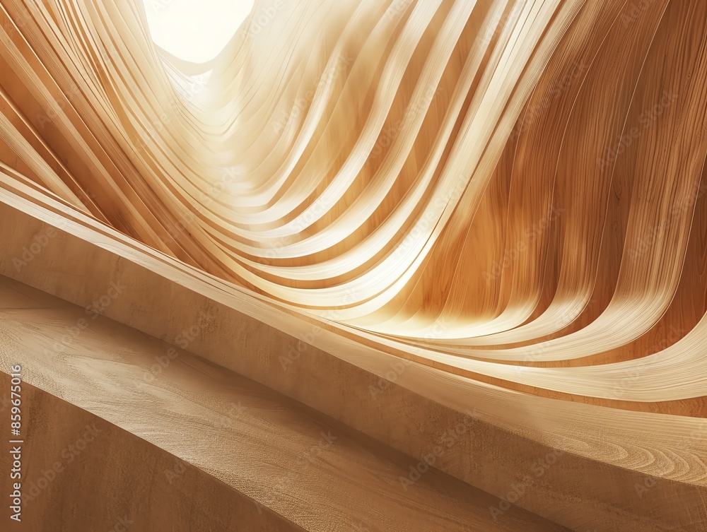 Poster wavy light wood texture background with elegant curves and soft lighting, creating a warm and inviti