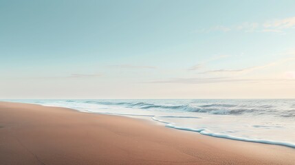 Obraz premium Tranquil beach scene with calm waves and a serene sky. Perfect for relaxation themes and coastal photography projects.