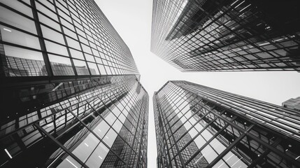 Fototapeta premium A black and white monochrome a city skyline with tall buildings