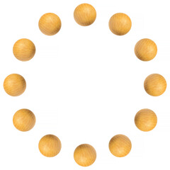 circle made of twelve wooden beads isolated on white