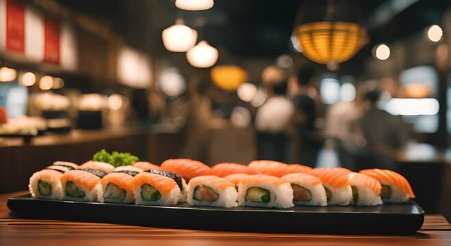 Japanese sushi street market.