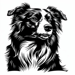 Fototapeta premium A black and white drawing of a Border Collie dog