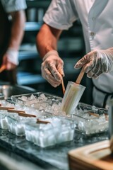 Gourmet Popsicle Crafting by Chef in High-End Kitchen - Fresh Ingredients and Culinary Art