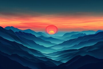Fototapeta premium Abstract Mountain Sunset Landscape