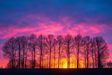 Fototapeta premium Sunset Behind Bare Trees