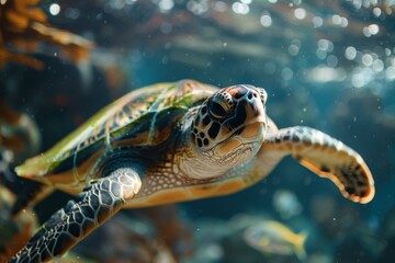 Fototapeta premium Marine Turtle Underwater Adventure